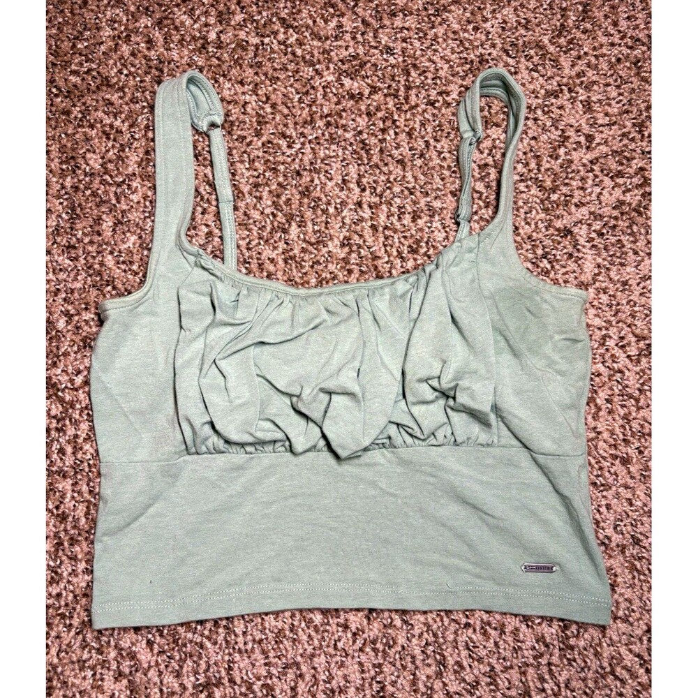 Hollister Y2k Coquette Ruched Cropped Tank Top in Sage Green